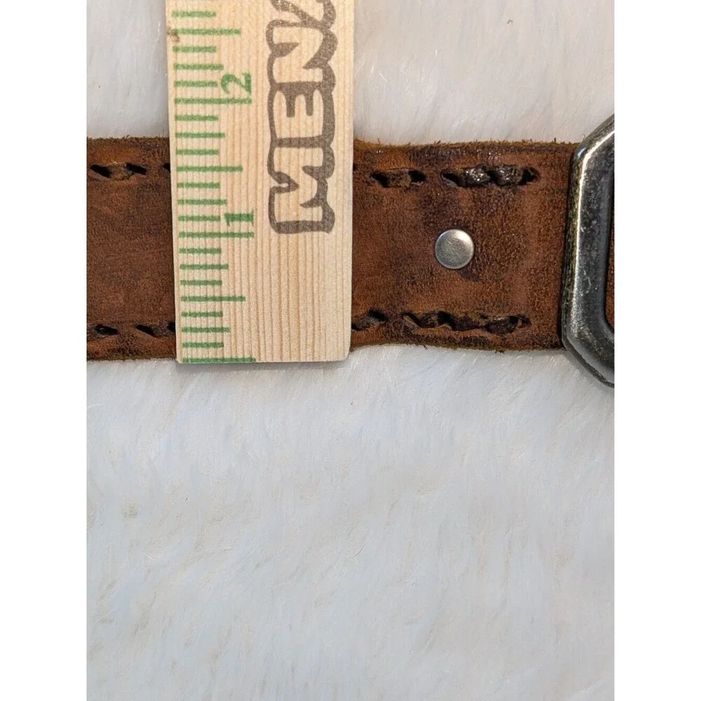 True Religion Brown Suede Leather Belt with Silver Buckle Think Stitch